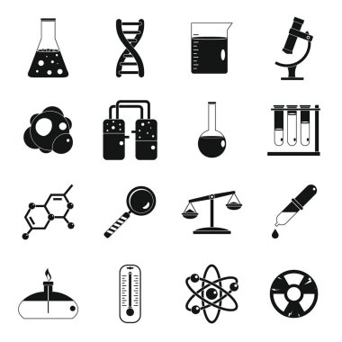Kimyasal laboratuvar Icons set, basit tarzı