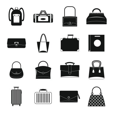 Çantası Bagaj bavul Icons set, basit tarzı