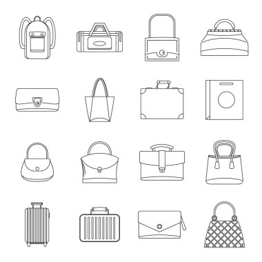 Çantası Bagaj bavul Icons set, anahat stili