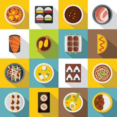 Japonya gıda simgeler ayarla, stil düz