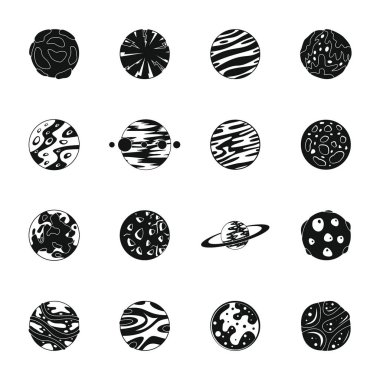 Fantastik gezegenler Icons set, basit tarzı