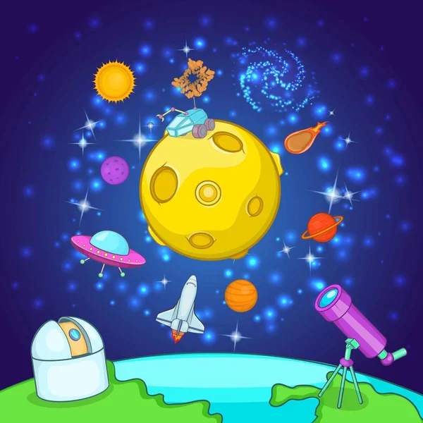 Concept van de exploratie van de ruimte, cartoon stijl — Stockvector