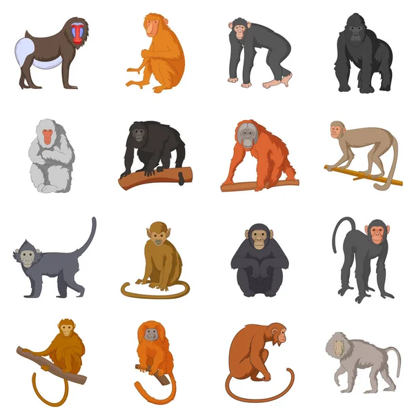 Different monkeys icons set, cartoon style — Stock Vector