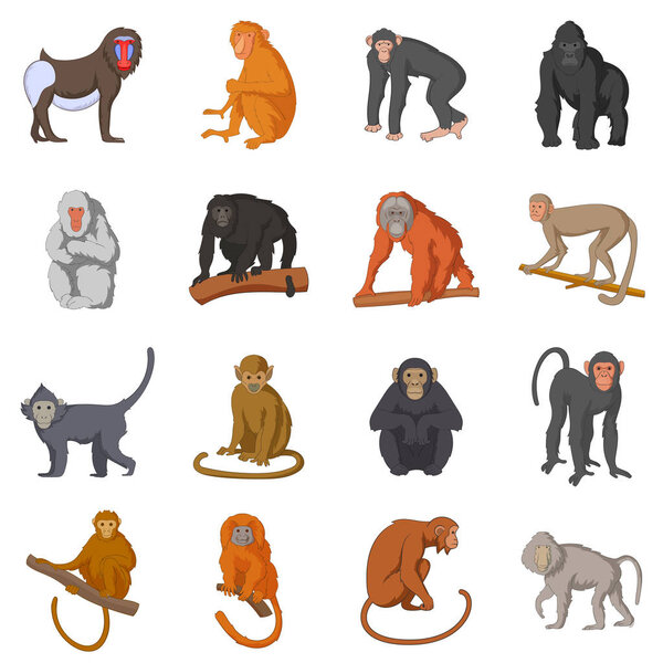 Различные иконки обезьян, стиль мультфильма
