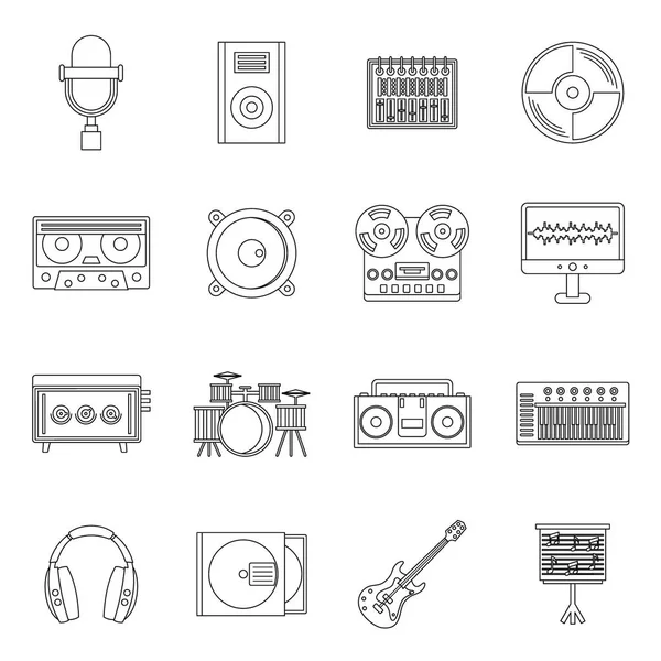 Recording studio items icons set, outline style — Stock Vector