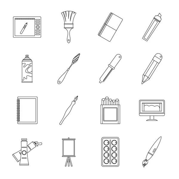 Outils de conception et de dessin icônes ensemble, style contour — Image vectorielle