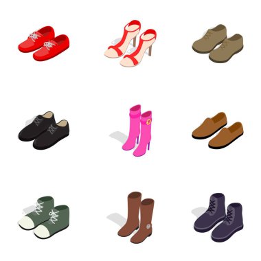 Ayakkabı simgeler, izometrik 3d stili
