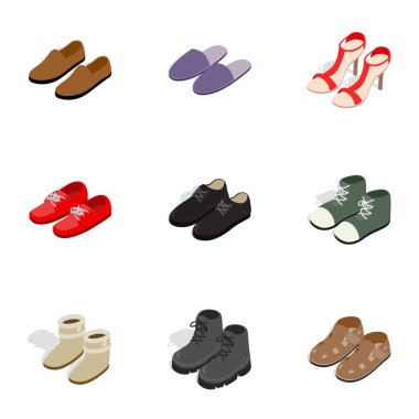 Kadın ve erkek ayakkabı simgeler, izometrik 3d stili