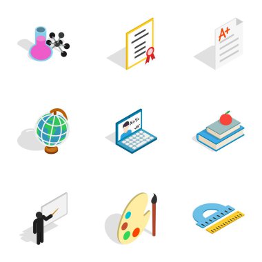 Okul simgeler, izometrik 3d stili