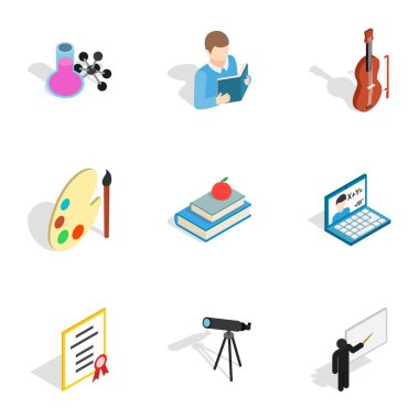 Eğitim simgeler, izometrik 3d stili