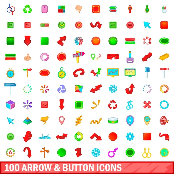100 conjunto de iconos de flecha y botón, estilo de dibujos animados — Vector de stock
