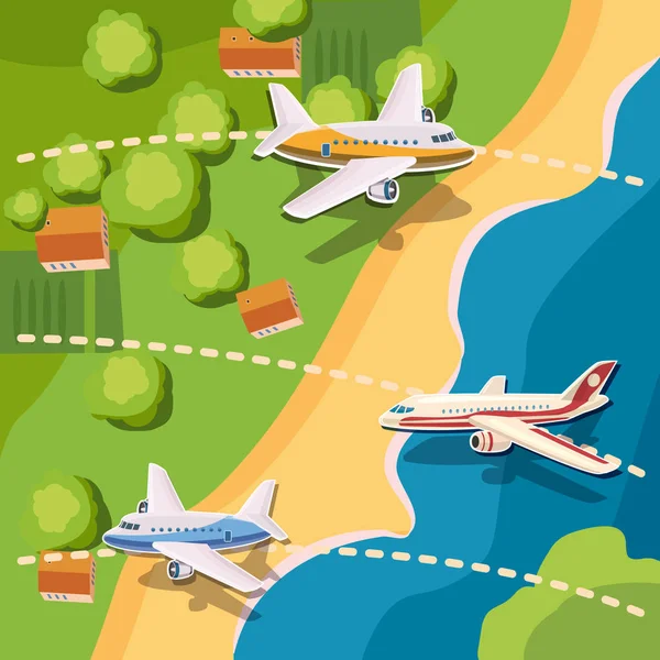 Havacılık Uçak üstten görünüm kavramı, karikatür tarzı — Stok Vektör