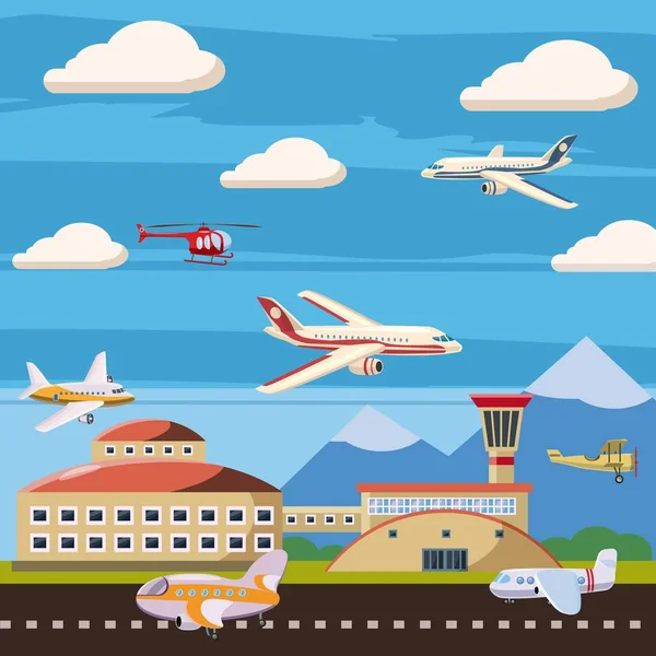 Havacılık Havaalanı echelon kavramı, karikatür tarzı — Stok Vektör