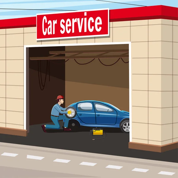 Servizio auto garage concetto, stile cartone animato — Vettoriale Stock