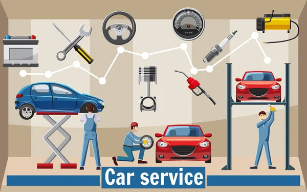 Car Service Tools Konzept, Cartoon-Stil — Stockvektor