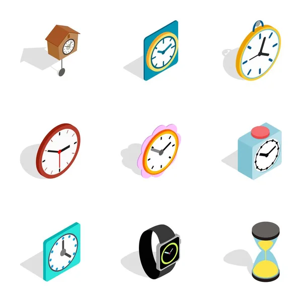 Icone orologi, stile isometrico 3d — Vettoriale Stock