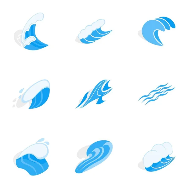 Blue wave icons, isometric 3d style — Stock Vector
