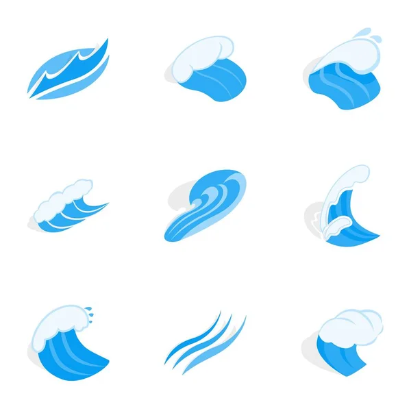 Big wave icons, isometric 3d style — Stock Vector