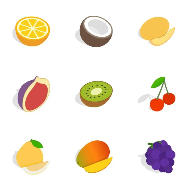 Diferentes frutas, bayas iconos de estilo isométrico 3d — Vector de stock