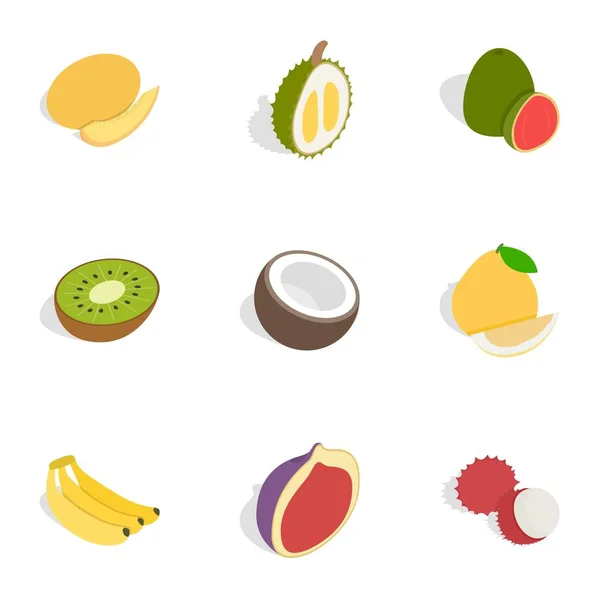 Ícones de frutas tropicais, estilo 3D isométrico — Vetor de Stock