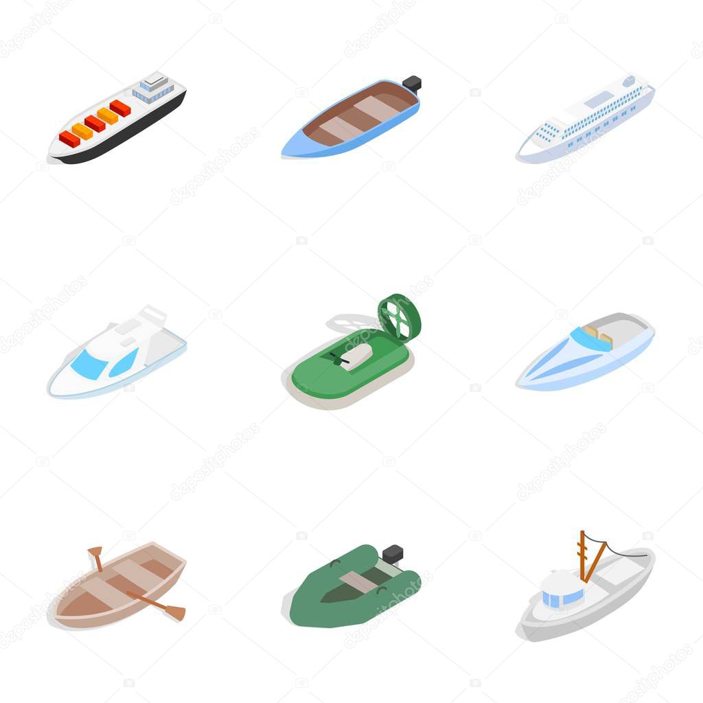 Ship and boat icons, isometric 3d style