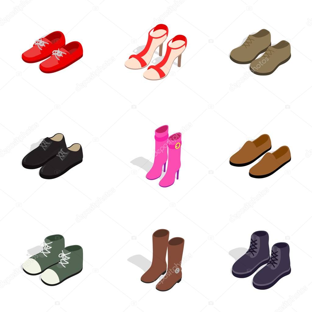 Footwear icons, isometric 3d style