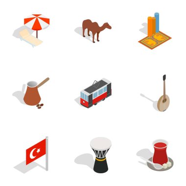 Türk kültürel Icons set, izometrik 3d stili