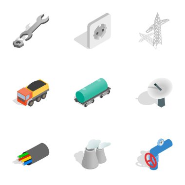 Indusry Icons set, izometrik 3d stili