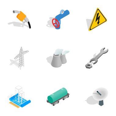 Güç üretimi Icons set, izometrik 3d stili