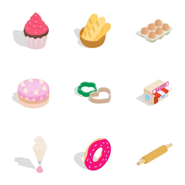 Bakery icons set, isometric 3d style — Stock Vector