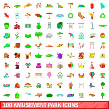 100 eğlence parkı simgeler ayarla, tarzı çizgi film