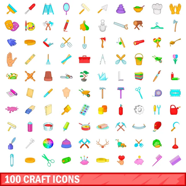 100 conjunto de iconos artesanales, estilo de dibujos animados — Vector de stock