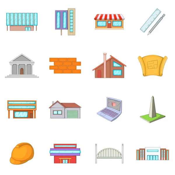 Architektur Elemente Icons Set, Cartoon-Stil — Stockvektor