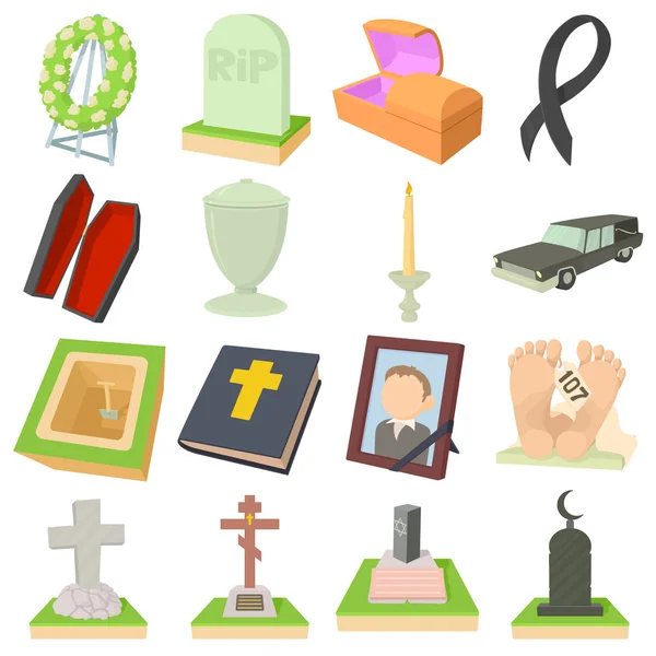 Funeral icons set, cartoon style — Stock Vector