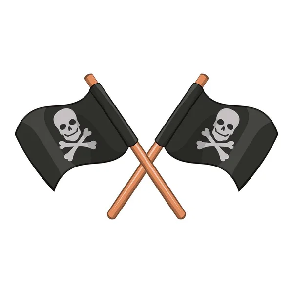 Cruzado banderas piratas icono, estilo de dibujos animados — Vector de stock