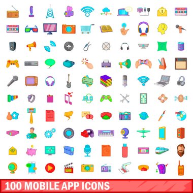 100 mobil app simgeleri ayarla, tarzı çizgi film