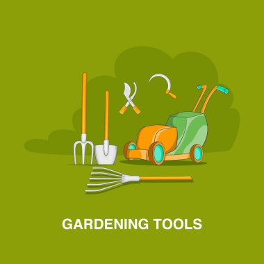 Bahçe araçları kavramı, karikatür tarzı