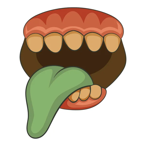 Abrir la boca zombie con icono de la lengua, estilo de dibujos animados — Vector de stock