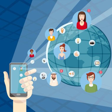 Teknoloji kavramı mobil pazarlama, karikatür tarzı