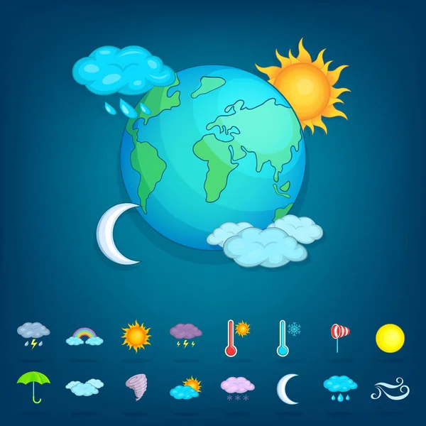 Weather symbols concept planet, cartoon style — Stock Vector