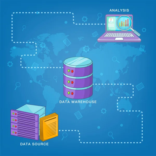 Data base concept route, cartoon stijl — Stockvector