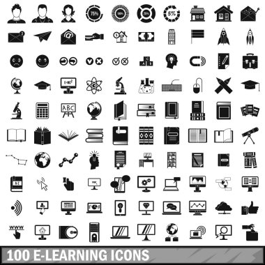 basit tarzda 100 e-öğrenme Icons set