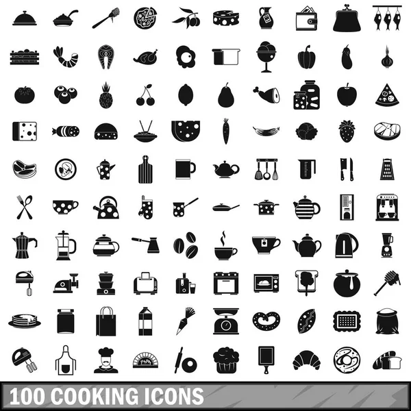 100 icone di cucina impostate in stile semplice — Vettoriale Stock