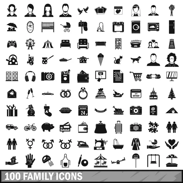 100 családi ikonok beállítása egyszerű stílusban — Stock Vector