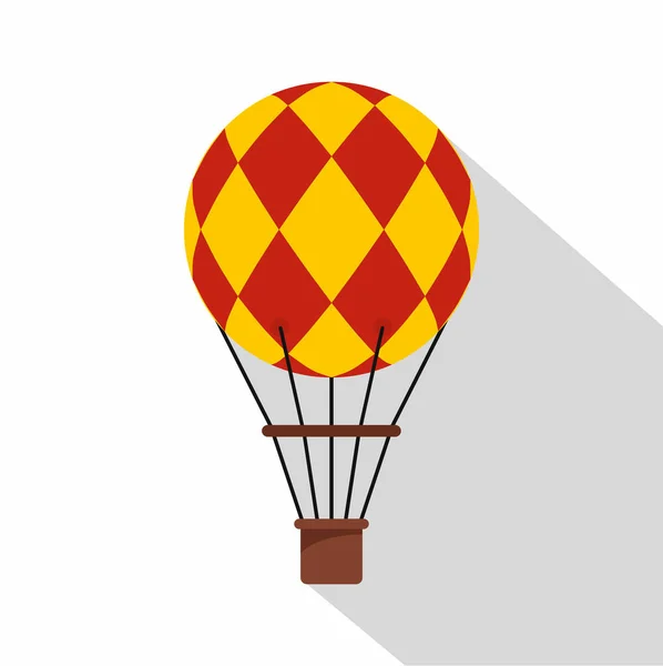 Yellow and red hot air balloon icon, flat style — Stock Vector