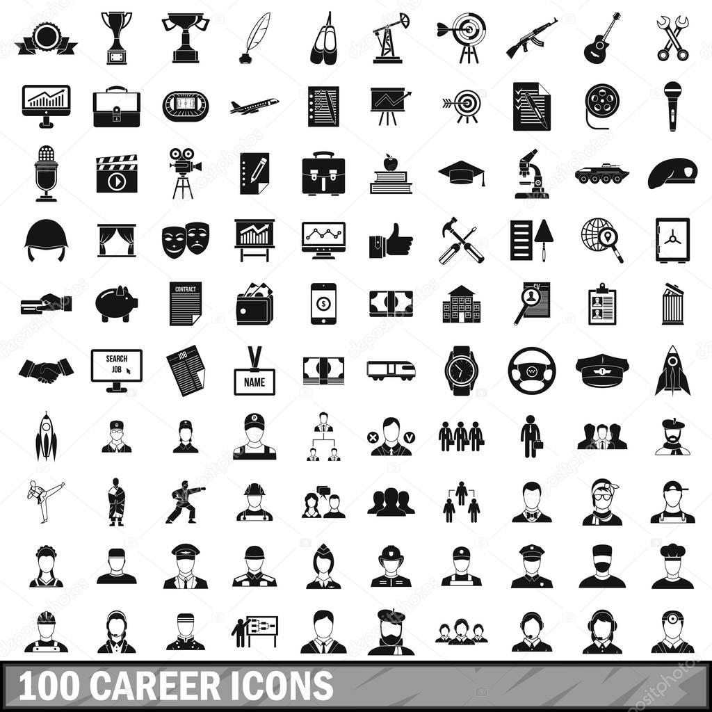 100 career icons set in simple style