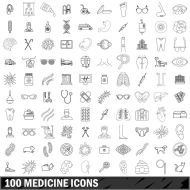 100 tıp Icons set, anahat stili