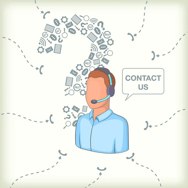 Call center concept question man, cartoon style — Stock Vector