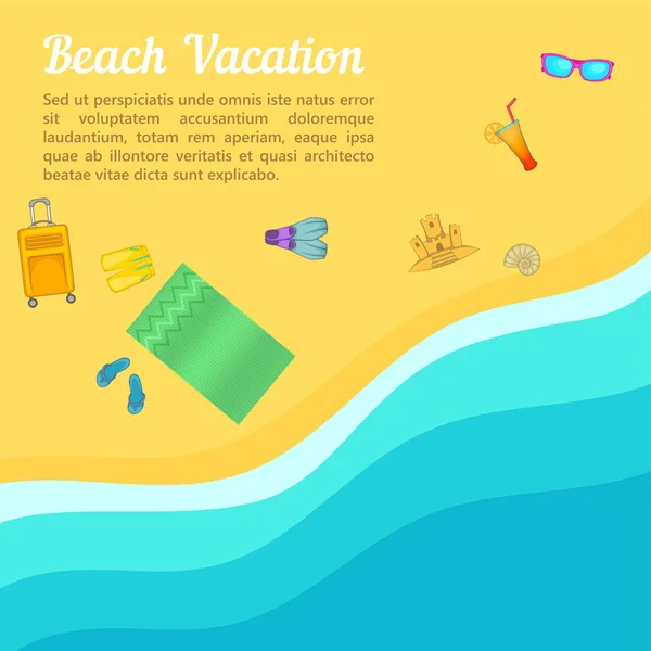 Mar concepto de descanso playa, estilo de dibujos animados — Vector de stock