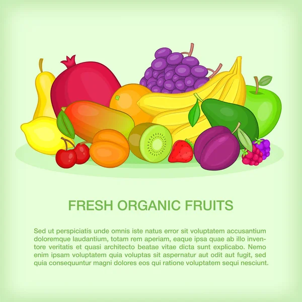 Concepto de frutas orgánico, estilo de dibujos animados — Archivo Imágenes Vectoriales
